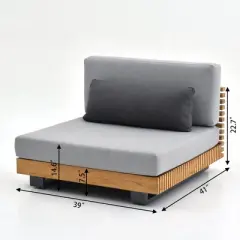 Decksplore 8PCS L-Shaped Sofa with Dining Table, Outdoor Teak Wood Sofa