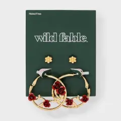 Flower Rose Vine Hoop Earring Set 2pc - Wild Fable&trade; Gold/Red