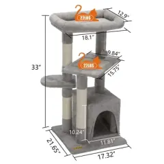 Sandinrayli 33-in Cat Tree Condo with Toy, Grey