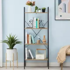 LuxenHome 4-Shelf 58.3" x 23.62" W Wood and Metal Ladder Bookcase.