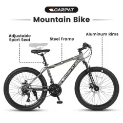 INFURNIC Bicycles 24 Inch Mountain Bike with Shimano 21 Speeds and Dual Disc Brakes for Teens, Gray, 56.3"*7.88"*28.35"