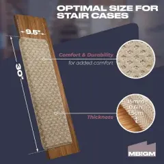 MBIGM Bullnose Carpet Stair Treads for Wooden Steps, Non-Slip Indoor Stair Runner w/ TPU Backing & Steel Reinforcement, Warm Ivory, Lattice 14 Pack