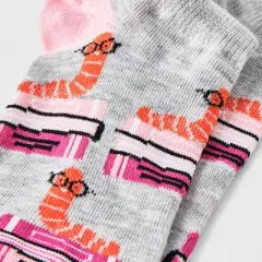 Women's Bookworm Low Cut Socks - Gray/Pink 4-10: Fun Animal Icon, Lightweight, Banded Cuff