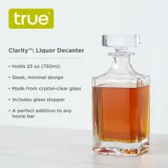 True Clarity Liquor Decanter - Minimal Square Glass Carafe for Whiskey, Gin, Scotch or Liquor with Stopper - 750ml Set of 1