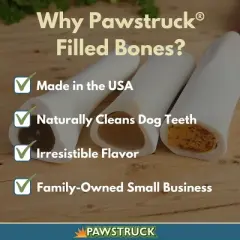 Pawstruck Large Filled Dog Bones Made in USA Stuffed Bulk 6" Femur Dog Dental Treats & Chews, American Made