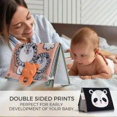 Soft Tummy Time Book with Large Stimulating Baby Safe Mirror - Fun High Contrast Montessori Toy For Safe Early Newborn/Infant Development