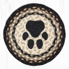 Earth Rugs Round Jute Trivet 10"x10" &ndash; Dog Paw Print with Braided Natural Jute