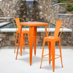 Flash Furniture Commercial Grade 23.75" Square Metal Indoor-Outdoor Bar Table Set with 2 Stools with Backs