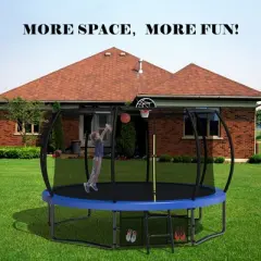 Aukfa 15FT Pumpkin Shape Trampoline with Enclosure Net,  Basketball Hoop, Storage Bag & Stability Bar for Backyard