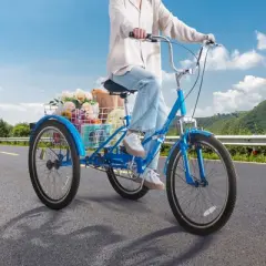 VEVOR Folding Adult Tricycle, 26-Inch Adult Folding Trikes, Carbon Steel 3 Wheel Cruiser Bike with Large Basket & Adjustable Seat