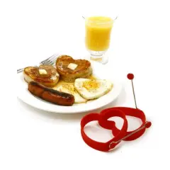 Norpro 3.5-Inch Silicone Heart Shaped Pancake and Egg Rings, Set of 2, Red