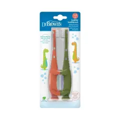 Dr. Brown's Toddler Toothbrush with Soft Bristles - Green & Orange Dinosaur - 2-Pack - 1-4 years - Soft
