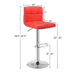 Costway Set of 2 Bar Stools Adjustable Swivel Kitchen Counter Bar Chair PU Leather Red Full Back