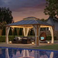 EROMMY 12x14ft Hardtop Gazebo  with Double Aluminum Composite Roof for Patio