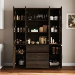 Famapy Glass-Door Kitchen Pantry Cabinet,Kitchen Organizer with 3 Drawers & 13 Shelves,Kitchen Storage Hutch for Organizing Dry Goods,Kitchenware