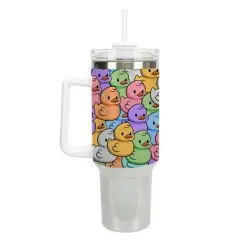 100 North Rainbow Rubber Duck Cartoon Collage 40 oz. Stainless Steel, Large Water Bottle Coffee Mug, Spill & Leak Resistant, Thermal Travel Tumbler