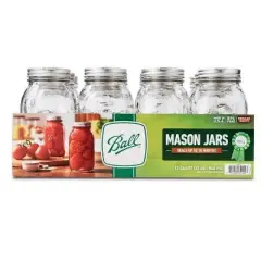 Ball Glass Mason Jars, 12 Pint Size 32 Ounce Wide Mouth Jars + 12 Regular Mouth Jars + 12 Regular and Wide Mouth Lids/Bands Variety Pack