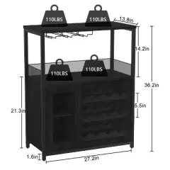 Wine Bar Rack Cabinet with Detachable Wine Rack, Coffee Barwith Glass Holder, Small Sideboard and Buffet Cabinet with Mesh Door