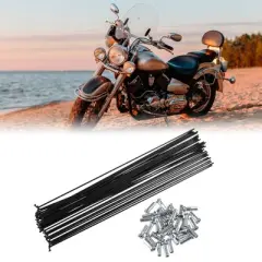 Unique Bargains Bicycle Steel Spokes 14G Bike Spoke with Nipples Black 10.04" 36 Pcs