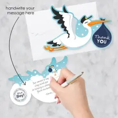 Big Dot of Happiness Boy Special Delivery - Shaped Thank You Cards - It's A Boy Stork Baby Shower Thank You Note Cards with Envelopes - Set of 12
