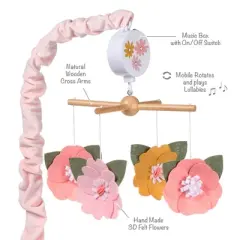 Lambs & Ivy Little Garden Felt Flowers Musical Baby Crib Mobile Soother Toy