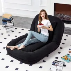 APRILSOUL Black Teddy Folding Sofa Chair with 5 Adjustable Positions Plush Floor Lounge Chair for Gaming, Meditation, and Relaxation