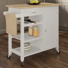 Kitchen Island with Towel Rack and Shelves for Storage &ndash; Rolling Cart to Use as Coffee Bar, Microwave Stand, or Kitchen Storage by Lavish Home (White)