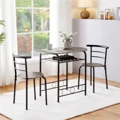 Yaheetech Modern Round Dining Table Set for 2 with Steel Legs, Storage Rack for Kitchens