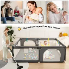 GOTGELIF 79"x71" 4-Panel Baby Playpen Spacious & Secure Portable Playard