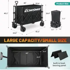 MaseiKar Collapsible Foldable Extended Height Wagon with 500lbs Weight Capacity, Folding Utility Garden Cart with Big All-Terrain Beach Wheels