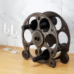 Foster & Rye Gears And Wheels Countertop Wine Rack, High Quality Plastic Wine Bottle Holder, Holds 6 Standard Wine Bottles, 3.2" x 5.2" x 13.5"