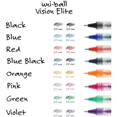 uniball Vision Elite Roller Ball Stick Pen, 0.5 mm Micro Tip, Assorted Colors, Set of 8