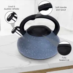 Elle D&eacute;cor 3 Quart Stovetop Whistling Tea Kettle, Granite Finish, Fast Boil for Gas & Electric Stovetops