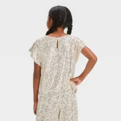 Girls' Short Sleeve Sequin Woven Shirt - Cat & Jack&trade; Silver