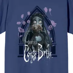Corpse Bride Emily Roses And Altar Crew Neck Short Sleeve Navy Women's T-shirt