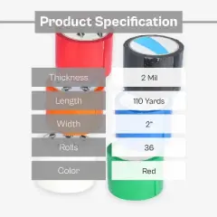 PSBM 36 Rolls Red Carton Sealing Tape 1.88" x 110 Yards for Packing, Shipping or Moving boxed, 2 Mil