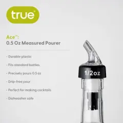 True Ace Measured Liquor Pour Spout, 1/2 Ounce Pourer, Fits Standard Liquor Bottles, At Home Bar Accessories, Plastic, Set of 1