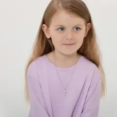 Girls' CZ Stick Cross Sterling Silver Necklace - In Season Jewelry