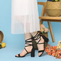 Perphy Women' Sandal Long Lace Up Chunky Mid Heels Open Toe