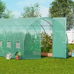 VEVOR Walk-in Tunnel Greenhouse, 27.4x9.5x7.4 ft Hoop House Greenhouse with Galvanized Steel Frame, PE Cover, Swing Door and 16 Roll-up Windows