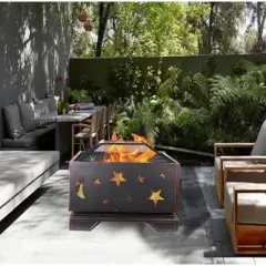 Outdoor Wood Burning Fire Pit with Mesh Lid for Garden, Camping, Bonfire