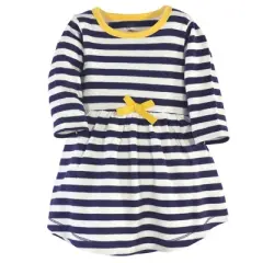 Touched by Nature Baby and Toddler Girl Organic Cotton Long-Sleeve Dresses 2pk, Pottery Tile
