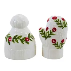 Tag 3.0 Inch Holiday Hat & Mitten S&P Set Christmas Salt And Pepper Shaker , Holly Berries Christmas (2PC)