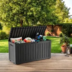 DSVIMOY Deck Boxes, 4-Piece 75 Gal Outdoor Storage Deck Box, Small Patio Storage Bin for Garden Tools, Black, 46.06"*21.06"*21.65"