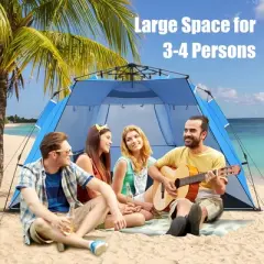 Costway 3-4 Person Easy Pop Up Beach Tent UPF 50Plus Portable Sun Shelter Orange/Blue
