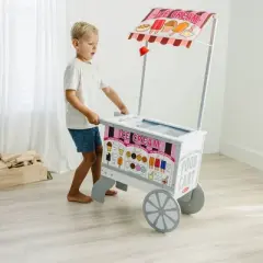 Melissa & Doug Wooden Snacks and Sweets Food Cart - 40+ Play Food pc, Reversible Awning