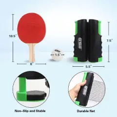 GSE Ping Pong Set with Retractable Net & Post, 2 Paddles and 3 Balls, Complete Table Tennis Game Kit (Several Colors Available)