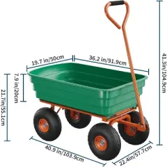 Acekool Poly Dump Cart, 4 Cu.Ft. 600lbs Capacity, Quick Release, No-Flat 10" Tires, 180&deg; Handle, Rust-Resistant Wagon for Landscaping & Garden