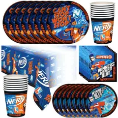 Treasures Gifted Nerf Birthday Party Supplies Tableware Deluxe Set for 16 Guests