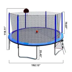 QingMoon 16FT Recreational Trampoline With A Basketball Board, Hoop, Net, Rubber Ball, Pump, Soccer Goal, And Ladder Safety For Kids And Adults
